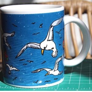 ERCO Cape Cod Seagulls and Sailboats Blue Nautical Ceramic Coffee Mug